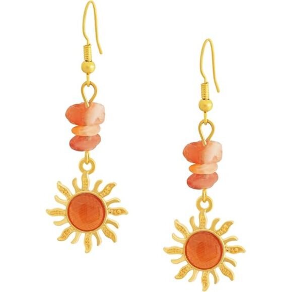 Boho Sunburst Earrings – Natural Stone Statement Earrings in Warm Orange - Picture 5 of 5